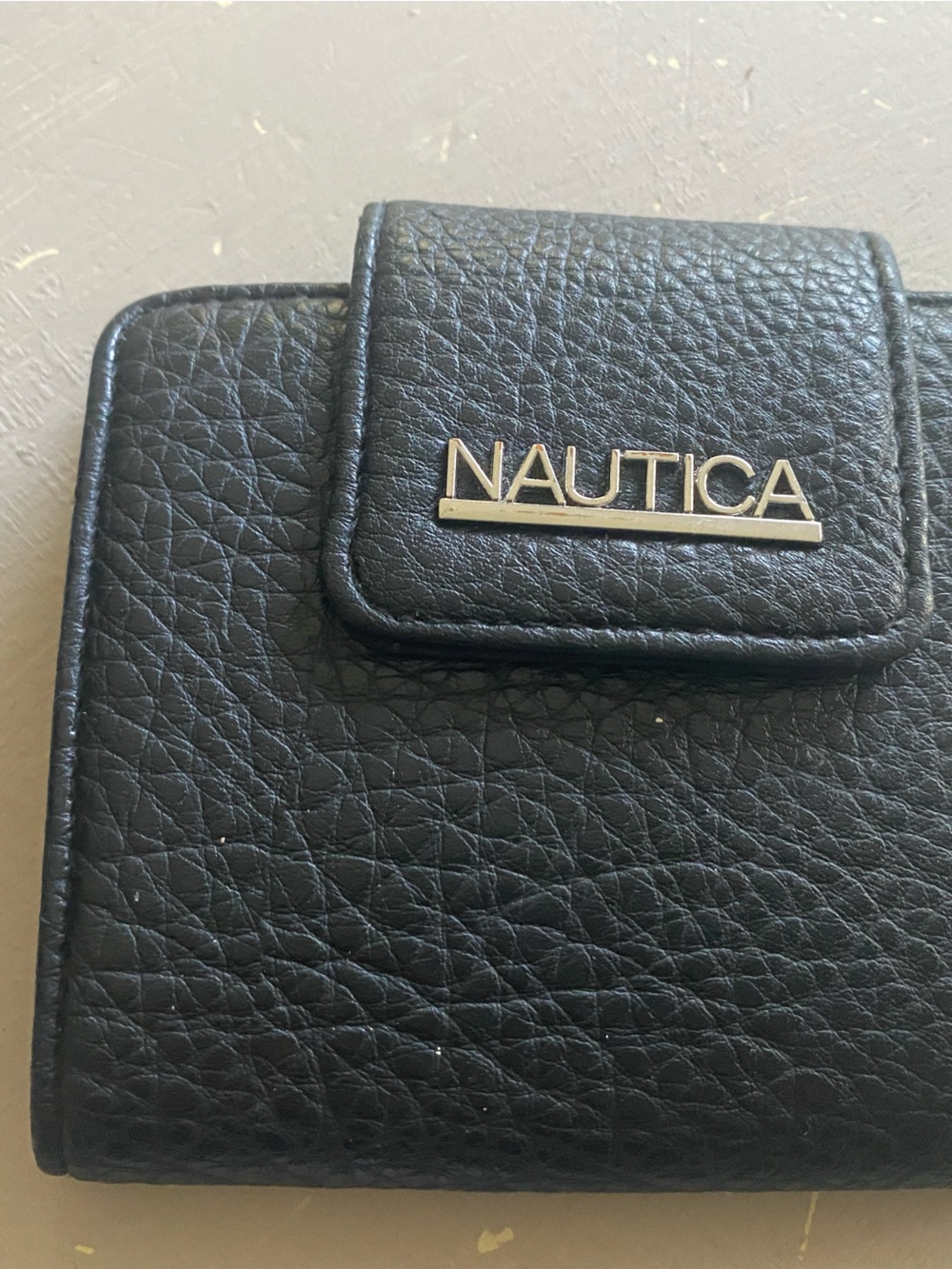 Nautica Black Faux Leather Flip Wallet Phone Case with Metal Logo